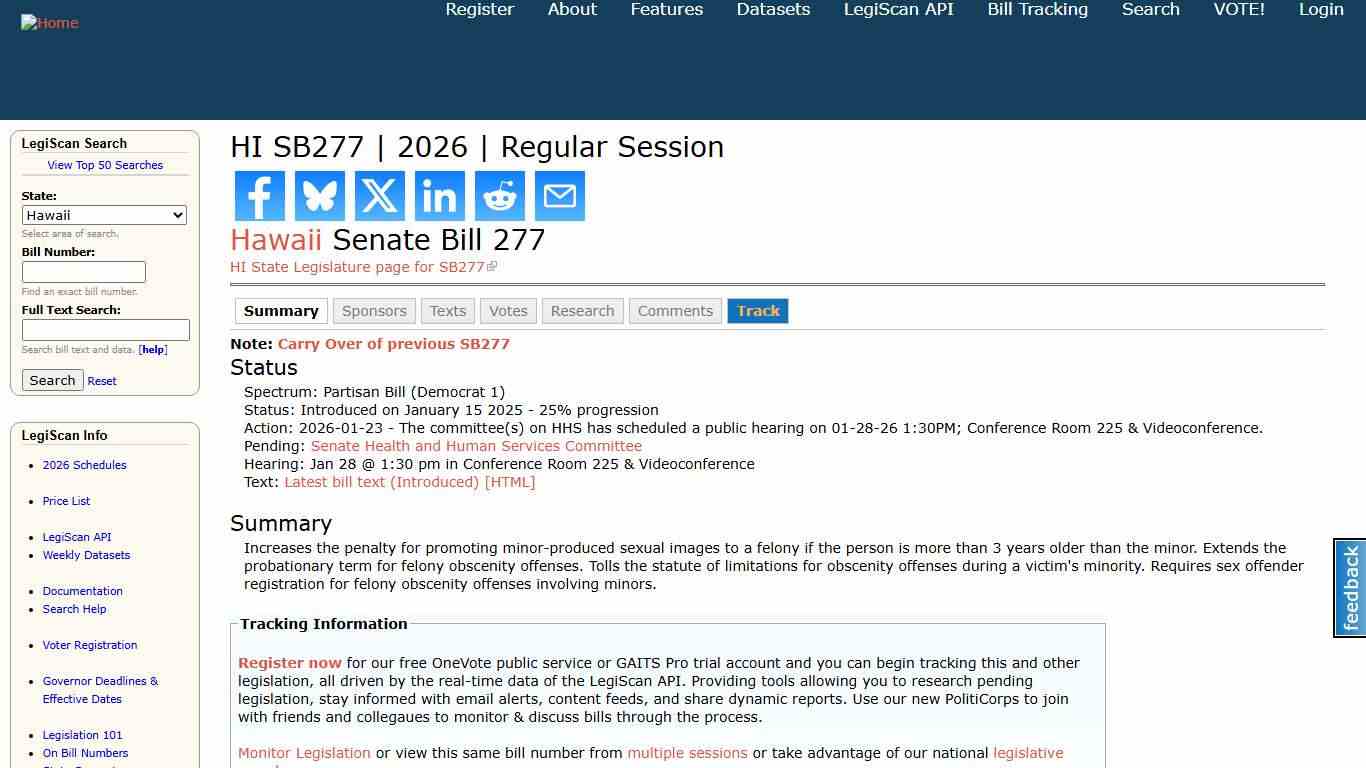 HI SB277 2026 Regular Session LegiScan